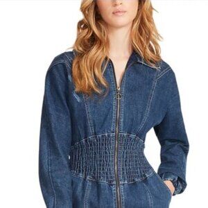 Steve Madden • NWT Nissa Blue Jean Denim Smocked Jumpsuit / Coveralls Size Med